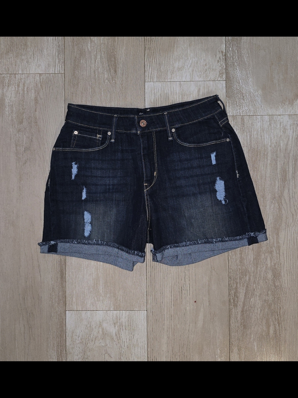 Signature by Levi Strauss Dark Blue Distressed Denim Shorts